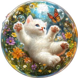 Wooden Jigsaw Puzzles, Bubble Cat Wooden Puzzles for Adults with Unique Shape, Adult Jigsaw Puzzle, Birthday Gifts for Adults, 13.4"x13.4"-270pcs (Large)