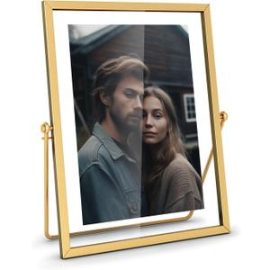 5x7 Floating Picture Frame, Gold Photo Frame, Metal Pressed Flowers Desk Picture Frame with Glass for Multiple Photo Sizes (4x6, 5x7, 6x8) Great for Photos, Gift, Pictures, Wedding, Portraits