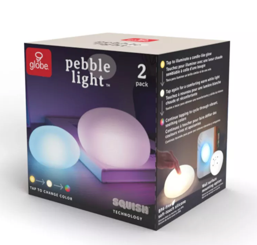 Globe Electric Squish 2pk LED Pebble Indoor Outdoor Tap Night Lights with USB Rechargeable Cable Included: Kids' & Baby Silicone Night Light