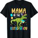 Mama of The Birthday Boy Family Matching Dinosaur Squad T-Shirt (Black)