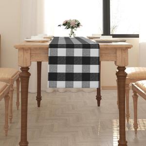 Black & White Buffalo Check Farmhouse Cotton Blended Table Runner for Family Dinners or Gatherings, Indoor or Outdoor Parties, Everyday Use 12" x 48"
