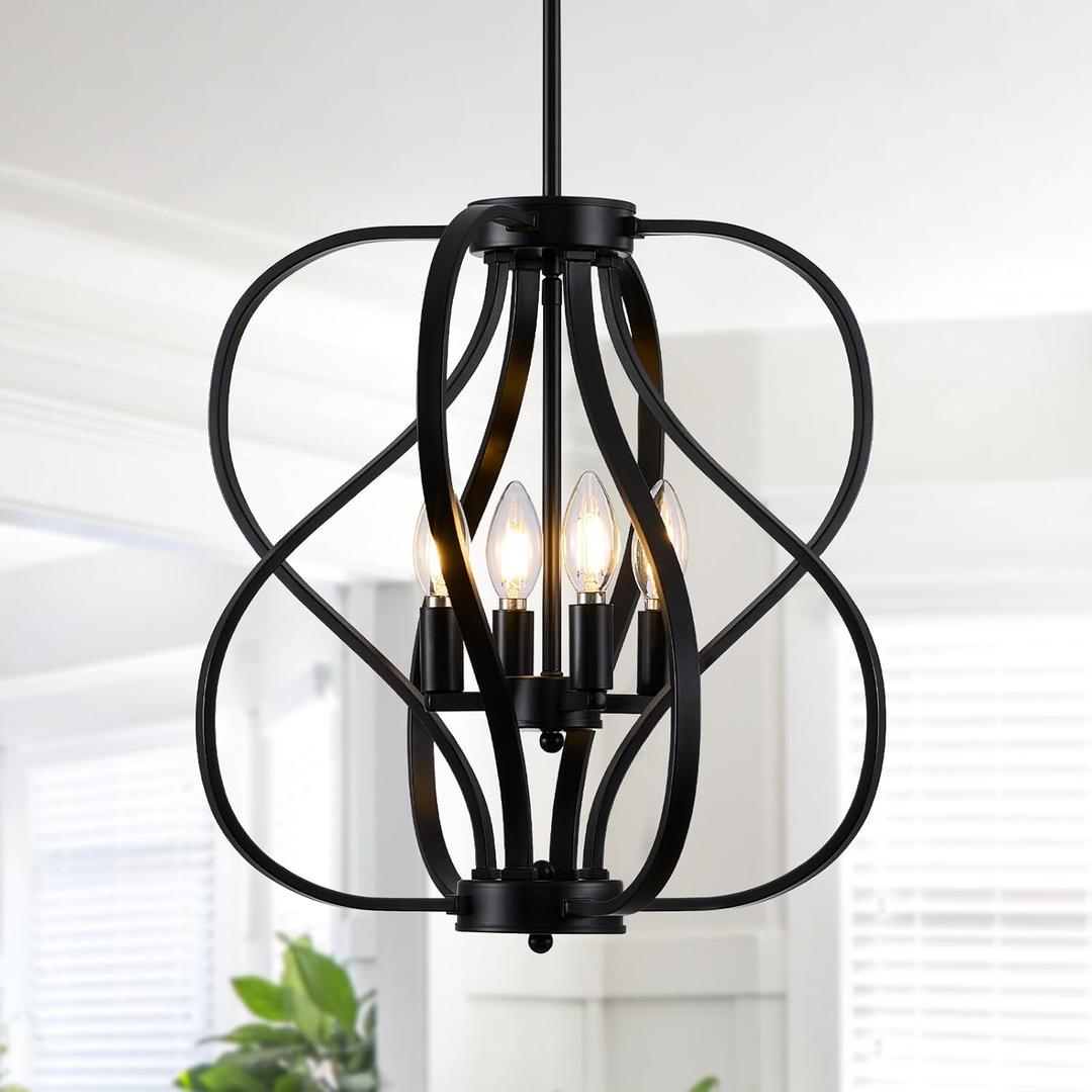 Black Chandelier 4 Light Industrial Dining Room Light Fixture 18'' Modern Farmhouse Contemporary Chandelier Hanging Pendant Light Fixture Entryway Chandelier for Foyer,Kitchen,Living Room,Bedroom
