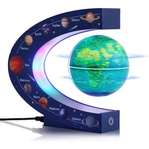 Magnetic Levitation Floating Rotating 3in Globe With Colored Lamp For Men Boss Cool Office Decor Gifts Or Kids Desk Toys,Nine planetary solar systems astronomy educational cosmic earth globe (Blue Light-Up Color-Changing (9 Planets))
