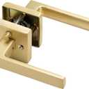 Linkaa Privacy Door Lever Gold Satin Brass Square Door Handle Levers with Lock, Keyless Lock, Privacy Function Exterior/Interior Handles (1 Pack, Privacy (Keyless Lock))