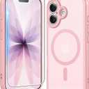 FNTCASE For iPhone 17 Case Matte: Magnetic Phone Cases with Screen Protector Drop Proof Compatible with Magsafe Slim Anti Yellowing Rugged Shockproof Protective Translucent Cell Cover (Pink)