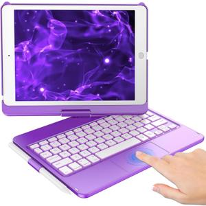 KBCASE Touchpad Keyboard Case for iPad 9th/8th/7th 10.2 inch, Backlit Trackpad Keyboard, 360Rotatable Case with Pencil Holder for iPad 9th/8th/7th Gen (Purple)