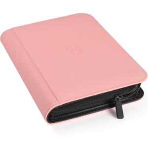 Card Binder 4 Pocket with Zipper, 288 Pockets Trading Card Holder Book, Premium PU Cover Zip Folder Binder, Side Loading Carrying Case Binder Album for TCG, MTG, Sports Cards, Game Cards (Pink)