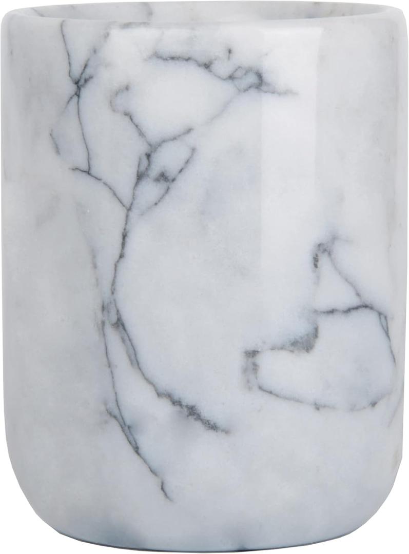 Toothbrush Holder,Handmade Marble Toothbrush Cup,Stone Toothbrush Organizer for Pen Holder,Makeup Brush Cup,Razor Holder,SPA Collection Tumbler First Choice for Home and Hotel(White)