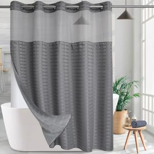 Hotel Fabric Shower Curtain Shower Curtain Machine Washable with Snap in Removable Liner for Bathroom Bathtubs Spa (Grey,71" (W) X 74" (H))