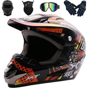 Motocross Helmet Adult Quad Bike Off-Road Helmet, ECE/DOT Approved Full Face MTB Helmet Motorcycle Downhill ATV MX Dirt Trial Bike Enduro Crash Helmet with Goggles/Gloves/Mask/Balaclava, Large