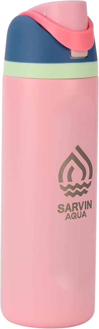 Insulated Water Bottle for Sports, 24 Oz Double Wall Vacuum Travel Bottle with Flip-Top Lid, Dual Sip Leakproof Stainless Steel Water Bottle with 2 in 1 Straw, Keeps Beverage Hot or Cold, Pink Mint
