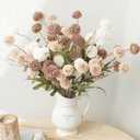 Floroom 9pcs Taupe Beige Mix Faux Silk Mums Artificial Flowers, Bulk Fake Small Mini Chrysanthemums with Stems for DIY Wedding Centerpieces Floral Arrangements Vase Fillers Home Decorations