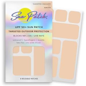 Sun Patch Hypoallergenic Sun-Screen Square Shaped Patches, 100% Silicone UPF-50 UV Protection, Reusable, 1 Pack/8 Squares, Sunkiss (Nude)