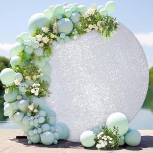 7.2FT Silver Sequins Round Backdrop Cover - Sparkly Glitter Design, Adjustable for 5-7.2ft Round Arch Stands, Fitted Circle Balloon Arch Cover for Wedding Birthday Party Baby Shower Photography Decor