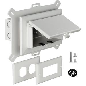 Recessed Outlet Box, Low Profile Electrical Outlet Boxes, Wall Plate Kit for New Vinyl Siding, Weatherproof Pack with Duplex & Decorator Style Covers (White, Horizontal)
