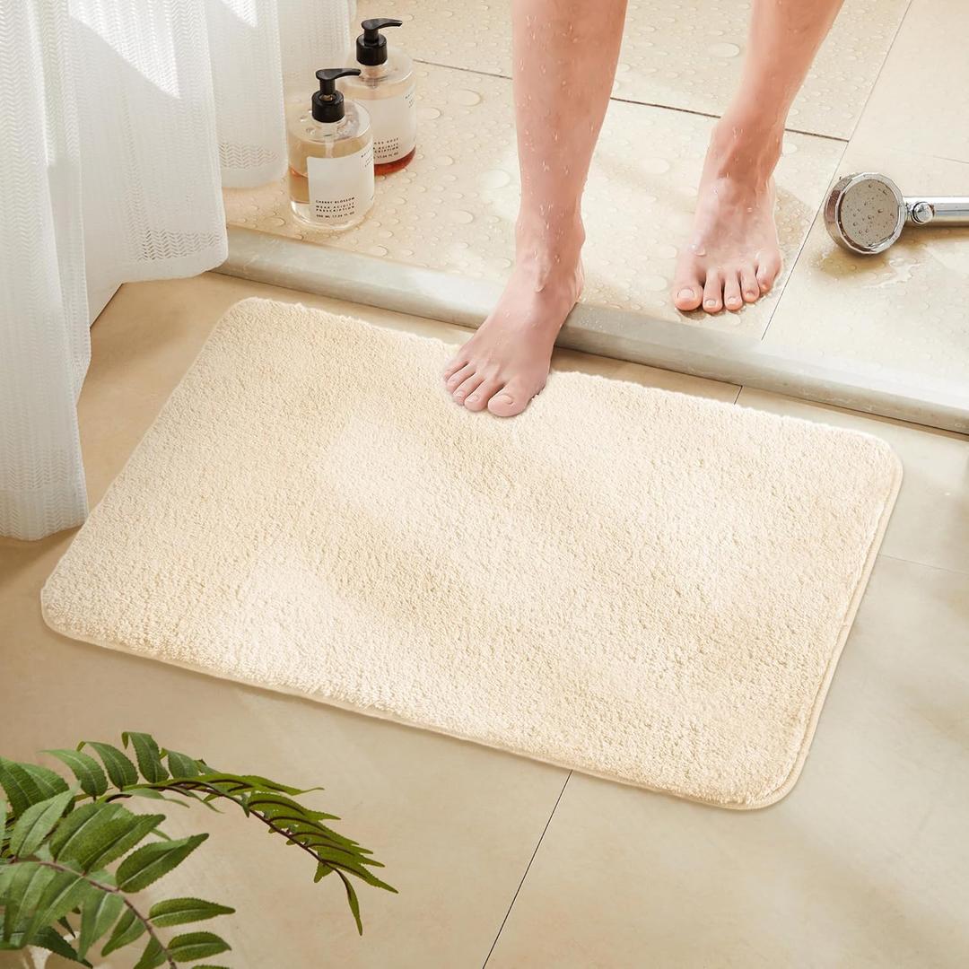 TECHMILLY Fluffy Tufting Bathroom Rug Mat 36x24, Absorbent Thick Non Slip Microfiber Mats, Quick Dry Machine Washable Bath Rug for Bathroom Floor, Bathtub and Shower, Cream