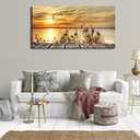 Wall Art Lake Sunset Canvas Art Autumn Nature Picture Dock Wooden Bridge Reeds Birds Flying Shore Dusk Contemporary Artwork for Bedroom Living Room Decoration Home Kitchen Office Wall Decor 29" x 58"