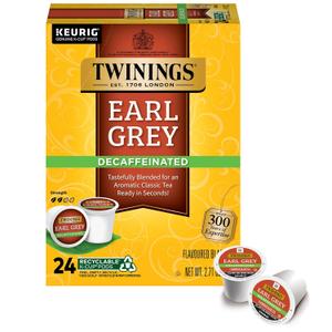 Twinings Decaffeinated Earl Grey Black Bergamot Tea K-Cups 24 CT (1 Pack) | Classic Black Tea, Light & Citrusy, Without the Caffeine, 24 Keurig K-Cup Pods for Single Serve Brewers, Enjoy Hot or Iced (EXP 02/16/29)