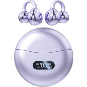Clip-on Earbuds, Open Ear Earbuds Wireless Bluetooth 5.4, Lightweight Open Ear Headphones with C-Shaped Bridge, Slim Hook, 60H Battery, Waterproof, for Glasses Wearers and Workouts (Purple)