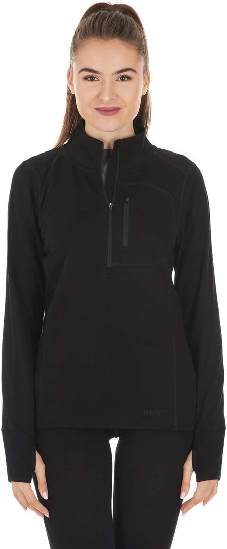 100% Merino Wool Women's Expedition Weight Quarter Zip - Moisture Wicking Sweater (Black)