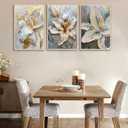 3Pcs Abstract Golden White Flower Wall Art Boho Gold Foil Blossom Canvas Oil Painting 2D Plane Textured Floral Wall Decor Nordic lily Posters Prints for Living Room Bedroom Office Pictures Unframed