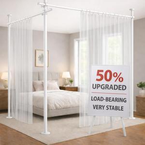 Room Divider Curtain Rod Tension Rod No Drilling, Adjustable Height, Quick Setup for Rental, Dorm, Bedroom, Office (White - W72-200  H43-120 in)