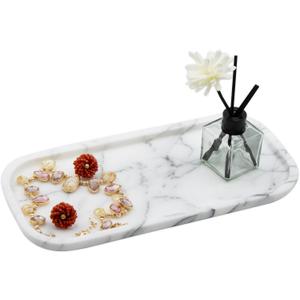 Marmor Real Natural Marble Bathroom Tray for Perfume, Candles, Jewelry Stone Vanity, Bathroom & Kitchen Counter Organizer and Home Decor Statuario White11.41 * 5.51 * 0.7
