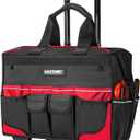 HAUTMEC 18" Rolling Tool Bag with Wheels, 23-Pocket Portable Tool Box Organizer with Water-Resistant Oxford Fabric, Wide-Mouth Design, Oversized Wheels & Telescoping Handle - HT0059 (18-Inch | Red)