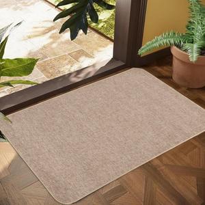 Indoor Door Mat, 1/10 in Ultra Thin Door Mat, Non-Slip Natural Rubber Backing Inside Doormat, Washable, Low-Profile Entrayway Mats, Durable Dirt Trapper for Various Entrance, 35''X24'', Khaki (Rounded Serged Edges(khaki))