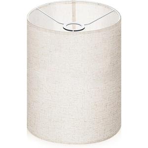 Beige Tall Lamp Shade, Drum Lamp shades, Replacement Drum Lamp Shade Natural Linen Hand Crafted for Table Lamps, Floor Lamps, Chandelier Lamp, Easy Assembly Required(9.8" Top X 9.8" Bottom X 13" High)
