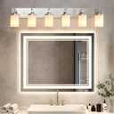 LOUSACE Bathroom Lighting Fixtures Over Mirror Brushed Nickel 6 Light Bathroom Vanity Lights with Opal White Glass Shades, Modern Vanity Wall Sconces Fixture for Bedroom Living Room