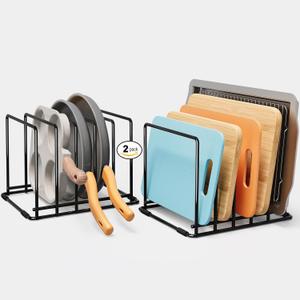 Pack of 2 Cutting Board Organizer, 5-Slot Steel Kitchen Storage Rack for Cutting Boards, Baking Trays, and Thin Pans - Compact Clutter-Free Solution