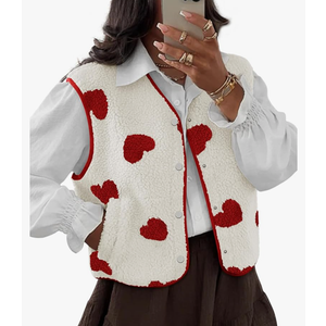 Womens Vests Outerwear Sherpa Fleece Jacket Fall Winter Heart Jacker Vest with Pocket S