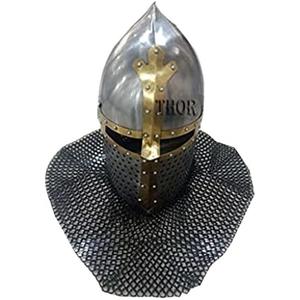 Greek Corinthian Armor Helmet with Chainmail LARP Warrior Costumes Fully Wearable Armor Helmet with Stand Silver