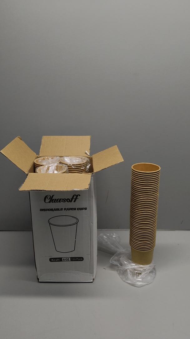 180 Pack 8 oz Paper Cups, Brown Kraft Disposable Paper Coffee Cups, Unbleached Paper Cups for Hot/Cold Beverage Party, Picnic, Travel, and Events.