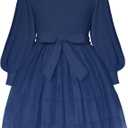 Toddler Girl Tulle Dress Puff Long Sleeves Tutu Dresses with Tie Belt for Princess Brithday Party 5-6T