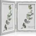 Afuly 4x6 Picture Frame Double Picture Frames 4 by 6 Grey Hinged Photo Frames Modern Wooden Frame Desk Vertical 2 Openings Display Gifts for Chirstmas Wedding Birthday Grandma Women Mom Friends,Double, 4x6 Grey