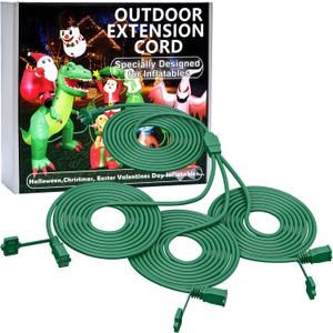 25Ft 3 Outlets Green Outdoor Extension Cords for Halloween Christmas Inflatables Blow Ups Yard Waterproof Outside with Multiple Outlets Extension Cord Power Splitter for Christmas Lights Decorations