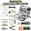 3D Printer Tools Kit, 34pcs 3D Printer Accessories for All FDM/SLA Printers Includes Nozzle Cleaning, Removal Scrapers, Finishing Tools, 5 Types of Files,Brushes, Wire Cutter, Engraving Knife