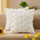 DFXSZ Spring Summer Pillow Covers 20x20 inch Set of 2 Farmhouse Decor Yellow Flower Heart Daisy Soft Plush Faux Fur Jacquard Throw Pillows for Bedroom Sofa Holiday Spring Summer Home Decor PTK024A20