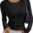 Trendy Queen Womens Long Sleeve T-Shirts Basic Crop Tops 2026 Spring Fashion Outfits Going Out Winter Clothes (X-Small, Black)