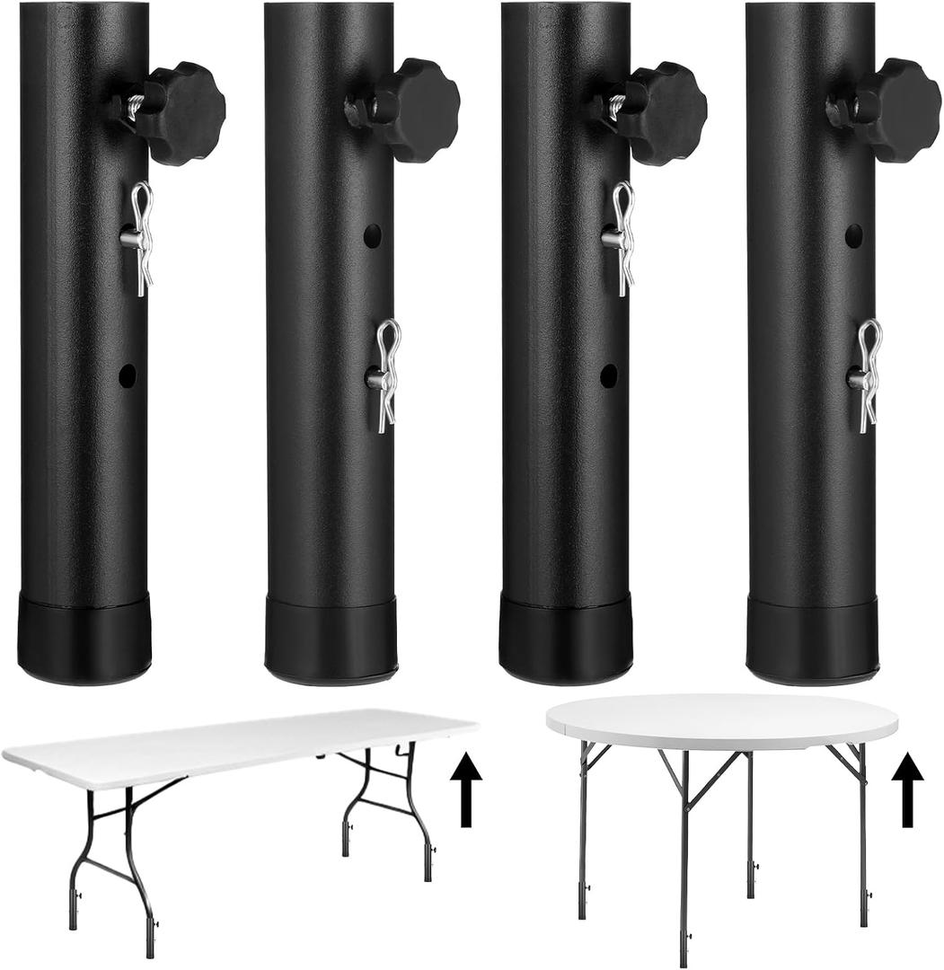 4 Pcs Adjustable Table Leg Extenders, Heavy Duty Steel Folding Table Risers Round Bar Stool Risers for Rise Height 3.6"- 5.2", fit for Straight/Bent Legs of Kitchen Desks, DIY Furniture Accessories