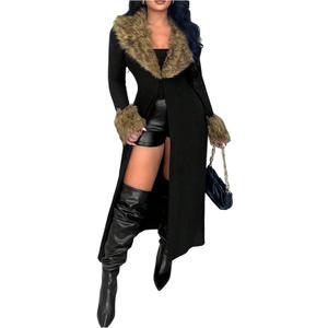 SOLY HUX Women's Open Front Long Cardigan Sweaters Fuzzy Long Sleeve Fall Winter Outerwear Coat (Black, XS)