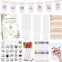 Panitay 126 Pcs Baby Shower DIY Bodysuit Set Bib 25 Blank White Newborn Bodysuit 25 Stencils 24 Marker 1 Sign 50 Pins(Greenery)