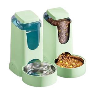 Pets Automatic Gravity Feeder Dogs 2.8L Food & 4L Water Dispenser Set with Stainless Steel Bowl for Small Medium Big Puppy Kitten(Light Green)