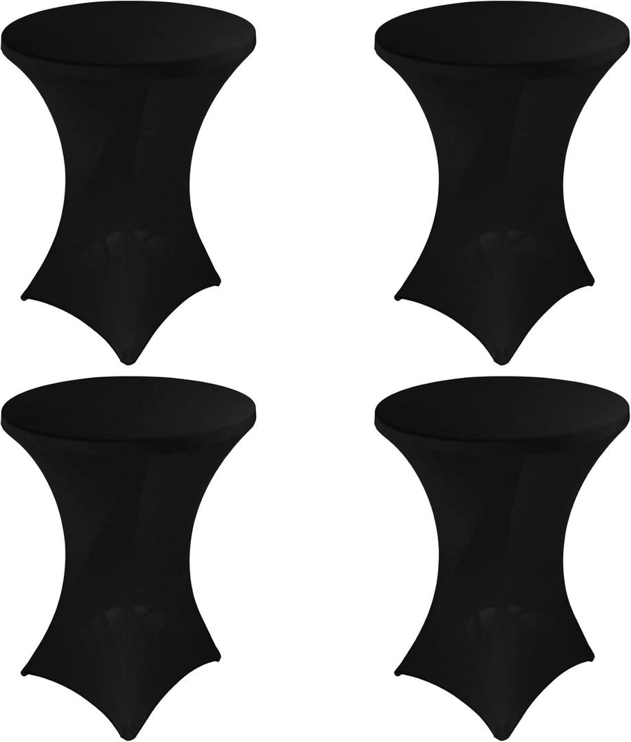 4 Pack Spandex Stretch Table Cover - 32x43 Inch Square Corners, Fitted High Top Tablecloth for Cocktail, Bar, Weddings, Banquet, Outdoor Party (Black)