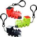 ArtCreativity Light-Up Train Backpack Clips with LEDs and Sounds, Set of 3, Fun Bag Accessories for Kids and Adults, Unique Back to School Supplies, Train Birthday Party Favors for Boys and Girls