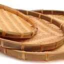 Set 3 Of Vietnam Traditional Handmade Round Rattan Wicker Serving Basket Trays Food Kitchen Bamboo Fruit Basket Serving Tray with Handles Home Decor Trays