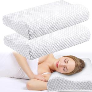 2 Pack Memory Foam Pillow Neck Support Orthopedic Sleeping Pillow Ergonomic Bed Relief for Shoulder Pain Side Back Stomach
