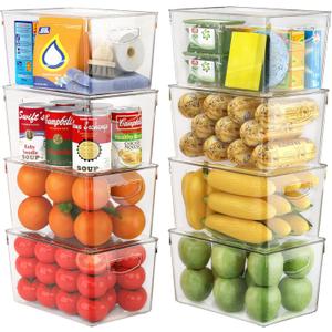 theaoo Clear Storage Bins with Lids Stackable - Large Plastic Containers for Pantry Organization and Storage - Perfect for kitchen,Fridge,Laundry Room,Bathroom,Garage,Closet,Cabinet Organizer - 8 Pack (Large (Pack of 8))